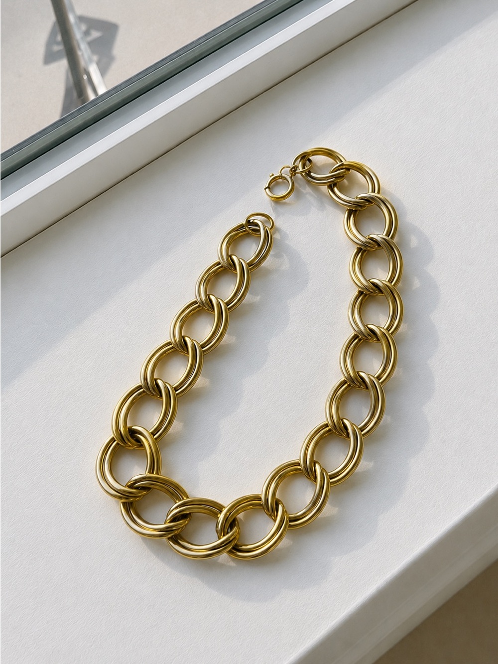Polished Gold Chunky double Link Necklace minimalist classic versatile